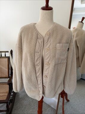Uniqlo Cream Teddy Jacket with Chest Pocket
